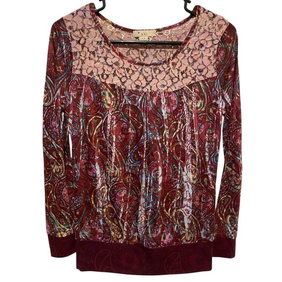 Forever 21 Paisley Long Sleeve Blouse Small Purple Lace Colorful Boho Hippie Art - Picture 1 of 5